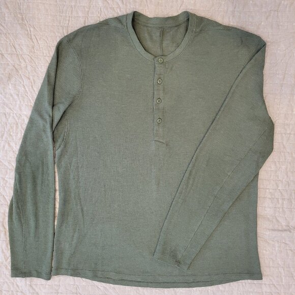 Lululemon Reinstate Long Sleeve Henley Heathered Medium Olive, Large? - Picture 1 of 9
